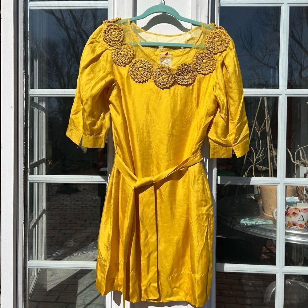Yoana Baraschi Silk Embroidered Rosette Dress NWT